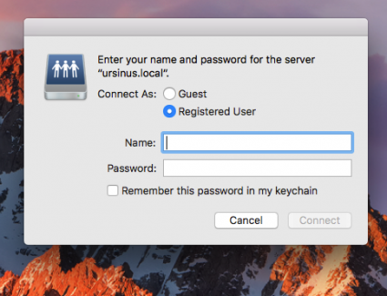 Enter the Name and Password for a Registered User