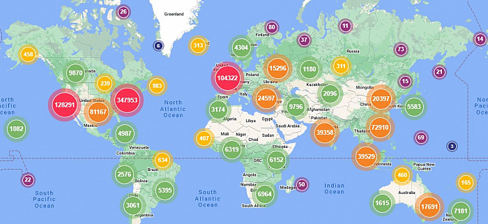 Map showing downloads for Ursinus Digital Commons.