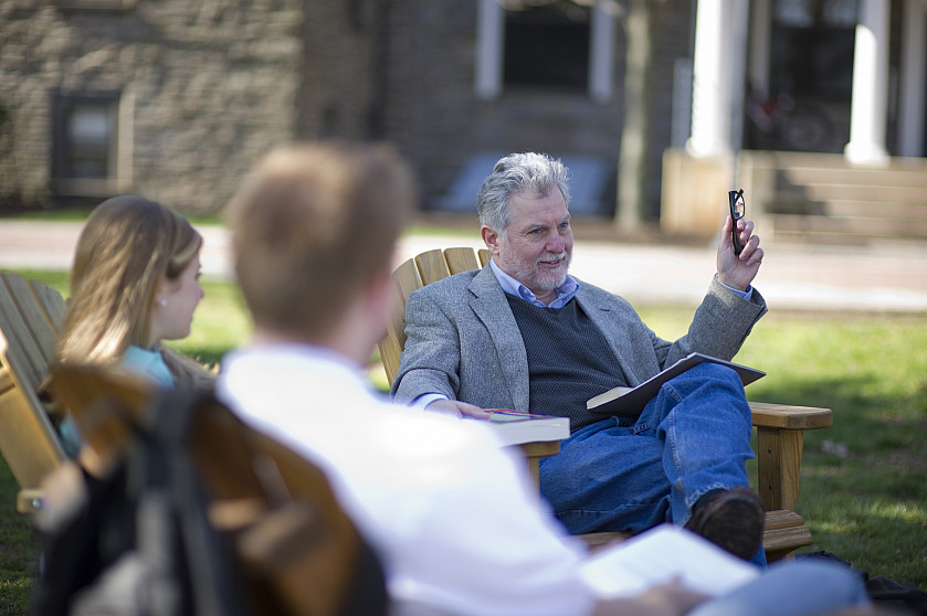 Professor Volkmer holding class outside.