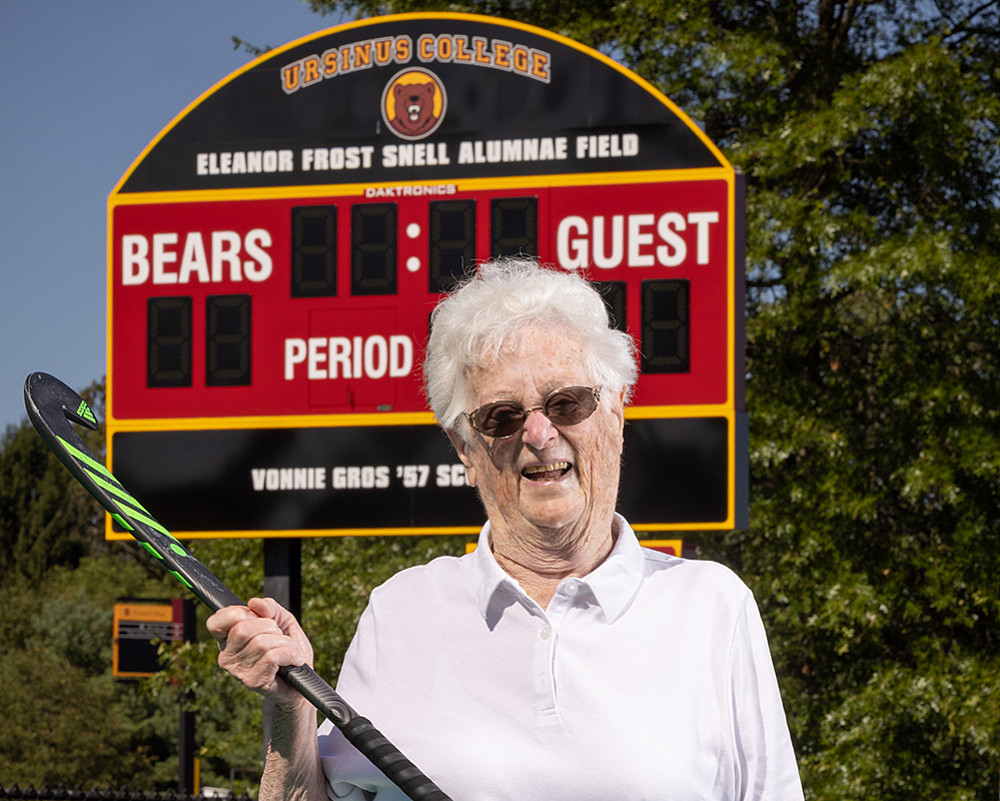 The scoreboard at Eleanor Frost Snell Alumnae Field now bears Vonnie Gros's name.