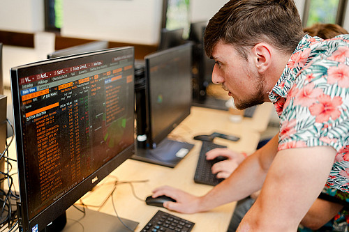 Student at a Bloomberg terminal.