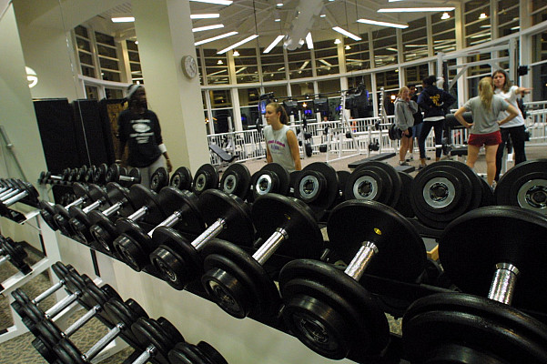 The weight room at the Floy Lewis Bakes Center