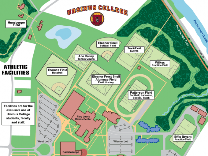 Map of athletics facilities at Ursinus College.