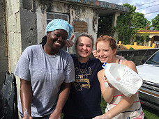 Sianneh Vesslee '21, Emily Harris '21 and Carver Wolfe '21 cleaning up paint as SBP v...