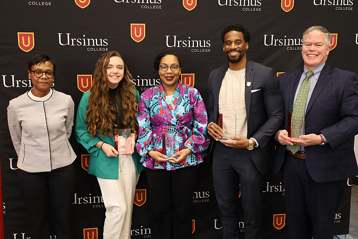 Vice President for Inclusion, Heather Lobban-Viravong with the 2024 Recipients of the Ursinus Beloved Community Awards at the event on Ma...