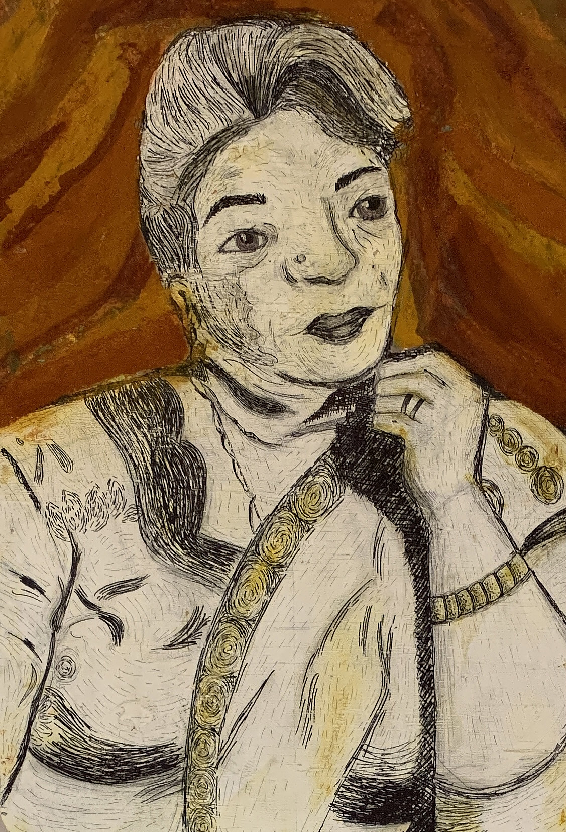 This portrait by Mekha Varghese '23 is on view in a Montgomery County arts exhibition at the King of Prussia Mall.