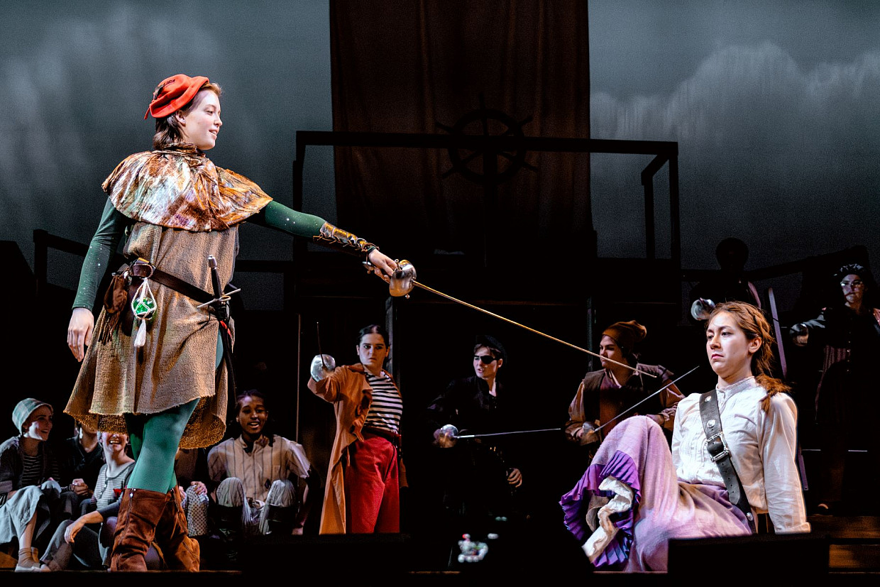 Sophia Bush '26 (left) as Peter Pan; Annie Zulick '25 (right) as Captain Darling.