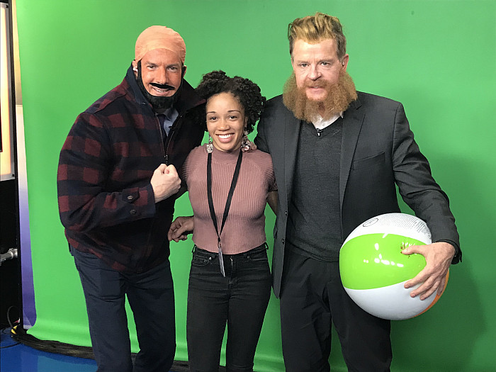 Bob Kelly, Latonia Brown '04, and Mike Jerrick on the set of FOX 29's Good Day Philadelphia