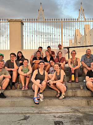 First day on the steps in front of the central church or Liberia, Costa Rica
