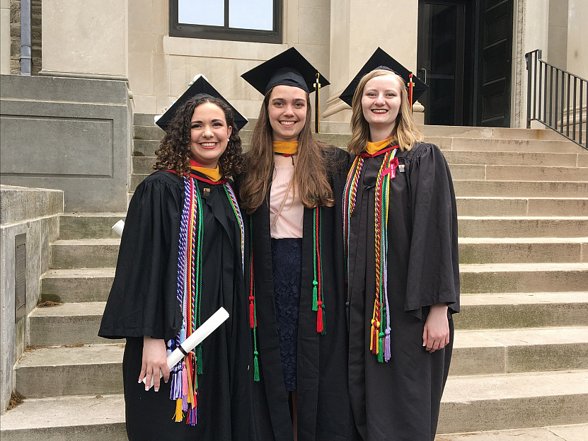 A few of the many 2018 graduates of the Biology Department from left to right: Danielle Uidel, Do...