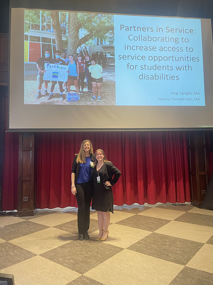 Angela Upright and Joanna Timmerman in the Hall of Flags at the University of Pennsylvania.