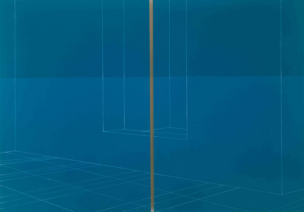 Kate Shepherd, Hanging Window, view to inner room, ocean green, 2002.
