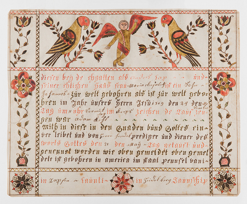 Cross-Legged Angel Artist, Birth and Baptism Certificate, c. 1810.