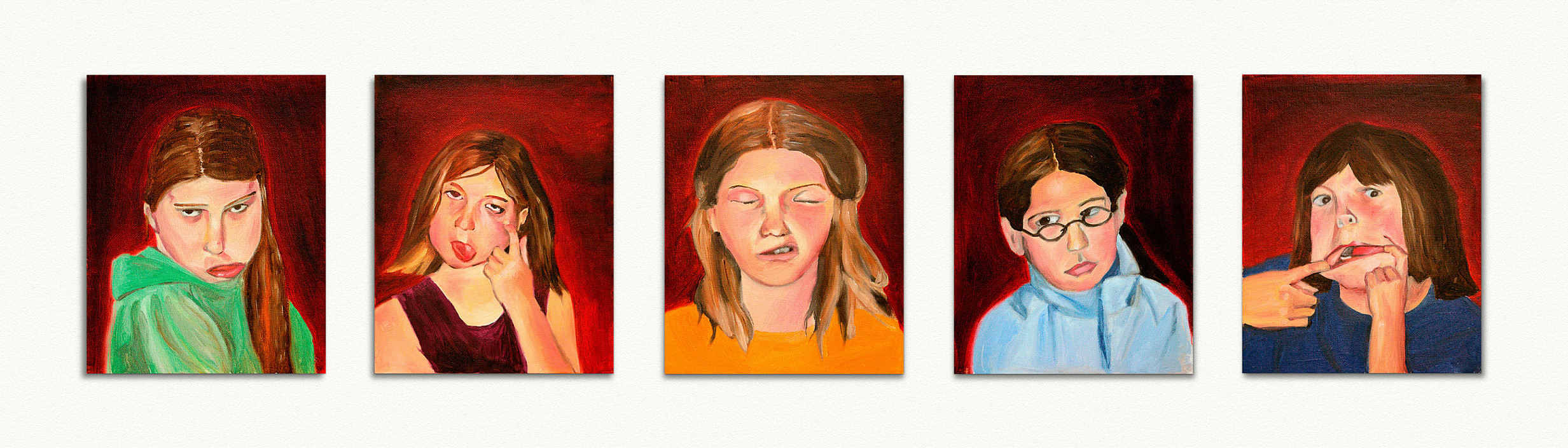 Mia Truman, panel of 5 paintings.