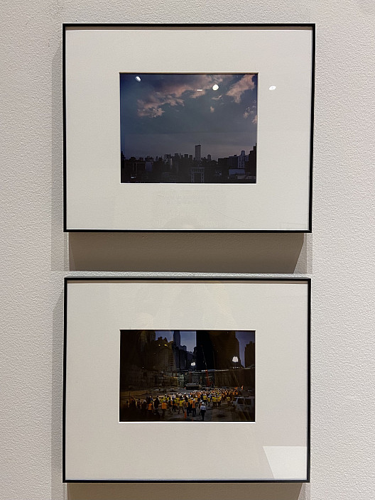 Top image: Joel Meyerowitz, Looking South [#581], c. 1980s. Bottom image: Joel Meyerowitz, Works Walking Towards Last Column, 2001, 2001.