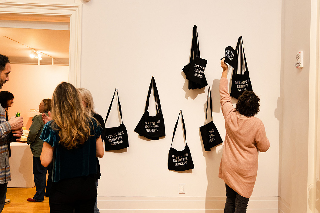 Essential Work tote bags. Photo by Margo Reed.