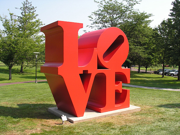 After Robert Indiana, LOVE, 1976. Steel.