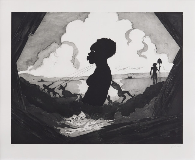 Kara Walker, Resurrection Story Without Patrons, 2017. Etching with aquatint, sugar-lift, spit-bite, and dry-point. Purchased from Sikkem...