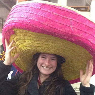 Julia Senkevich posing wearing a large sombrero