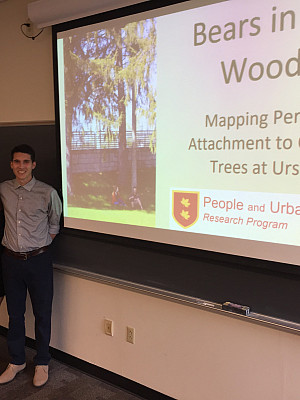 Presenting findings from research on campus trees.