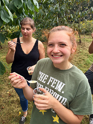 Sampling pawpaw ice cream.