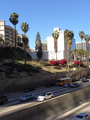 Crossing over the 110 Freeway.