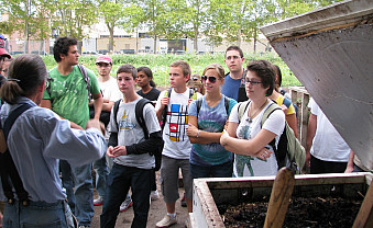 Learning about compost at the Added Value urban farm in Brooklyn, NY.