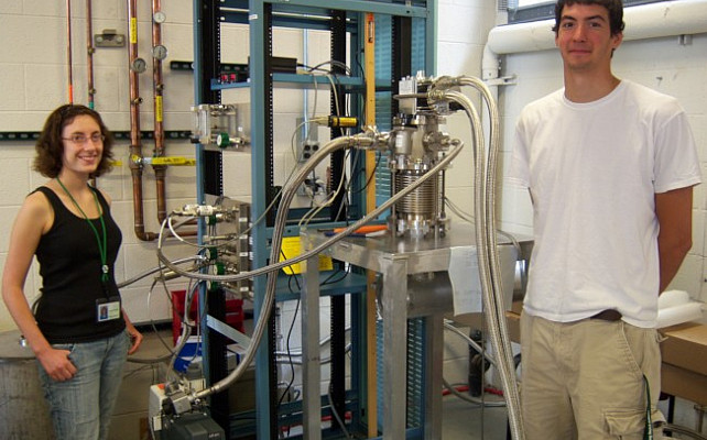 Nick Ferrante ’12 with the Ursinus College Liquid Hydrogen Target at the National Superconducting Cyclotron Laboratory.