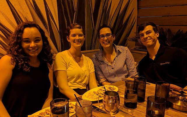 Ursinus researchers Bianca Gualtieri, Leah Jarvis, Zoe Rowley, and Jason Bennett enjoy a night out during DAMOP 2018 in Ft. Lauderdale, FL.