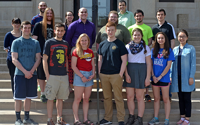 Ursinus Physics majors gather in 2017 to honor the retirement of long-time Physics professor Dr. Doug Nagy.