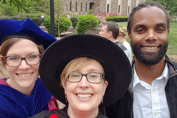 Dr. Daggar, Dr. Throop and Dr. Onaci celebrating at Commencement.