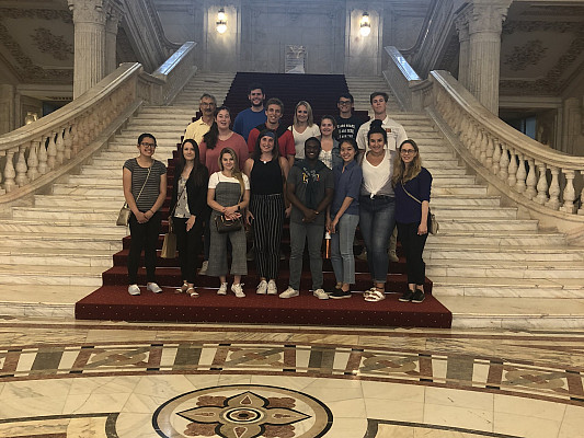 Inside the Palace of Parliament, Bucharest, Romania, ECON 223, Study Abroad course in economics, summer 2019.