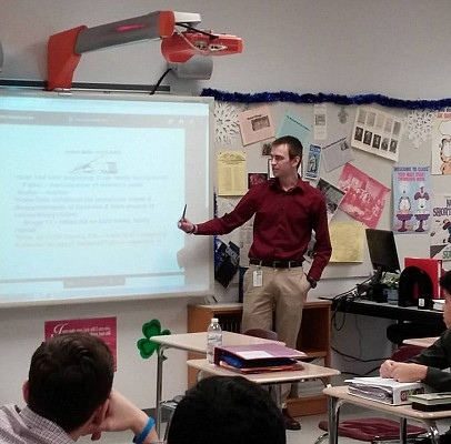 Brian Leipold ’17 student teaching in the Souderton Area High School in English.