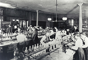 Students in a chemistry lab in the 1890s.