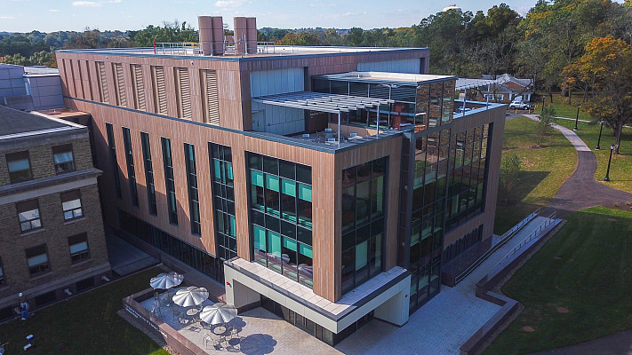 Aerial View with views of rooftop classroom.