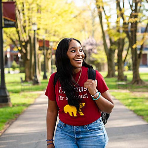 Student walking on campus