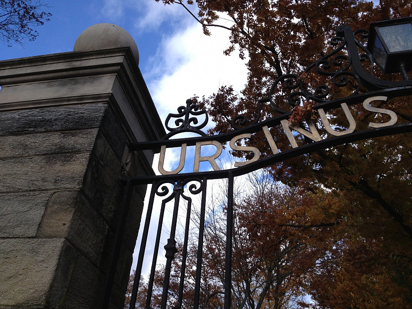 Ursinus College's iconic Eger Gateway along Main Street.