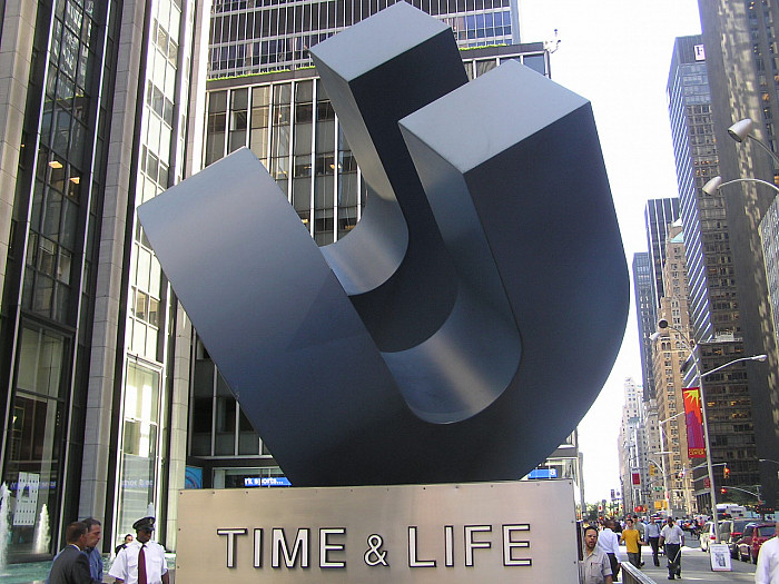 “Cubed Curve, once a familiar sight to millions in mid-town Manhattan, was donated to the Berman Museum by the Rockefeller Group.