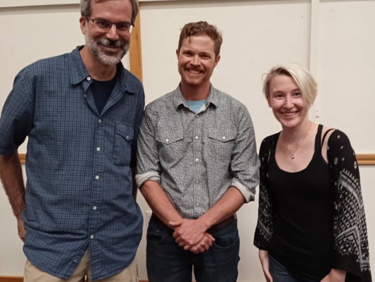 Jess Greenburg '21 brought climate scientist Trevor Bloom (center) to campus to speak as part of a Parlee Center lecture series