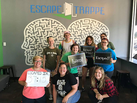 2018-2019 Sustainability Fellows do some team-building during training week at an escape room