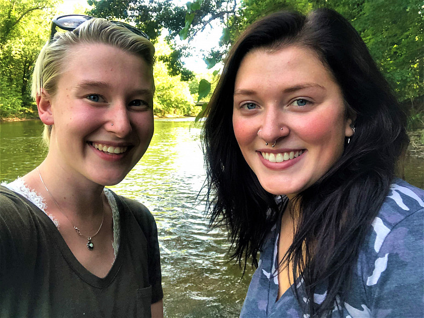 Ellie Templeton '21 and Jess Greenburg '21 in the Perkiomen Creek, Summer 2019