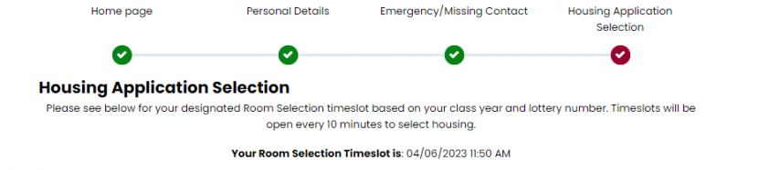 Assigned Time Slots in StarRez will appear at the top of the Housing Application page.